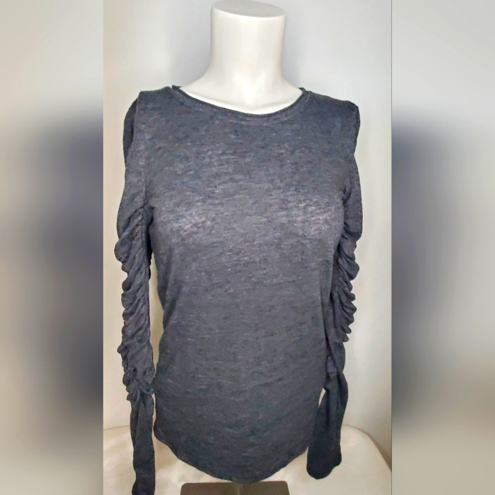 Free People Size XS We The Free Collection Natasha Ruched Sleeve Top In Gray